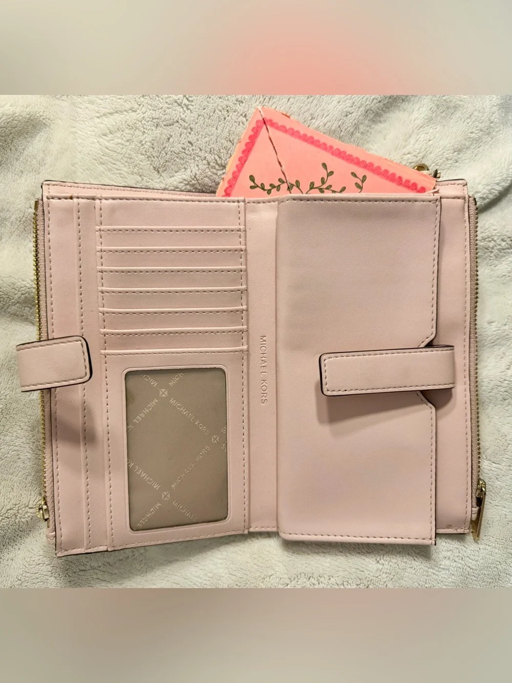 Michael Kors Pink and Cream Logo Wristlet Wallet